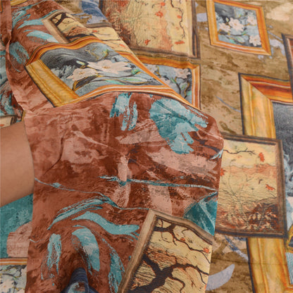 Sanskriti Vintage Sarees Multi Pure Georgette Silk Printed Sari 5yd Craft Sustainable Fabric