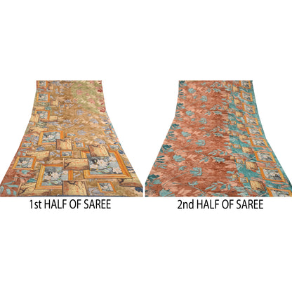 Sanskriti Vintage Sarees Multi Pure Georgette Silk Printed Sari 5yd Craft Sustainable Fabric