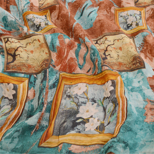 Sanskriti Vintage Sarees Multi Pure Georgette Silk Printed Sari 5yd Craft Sustainable Fabric