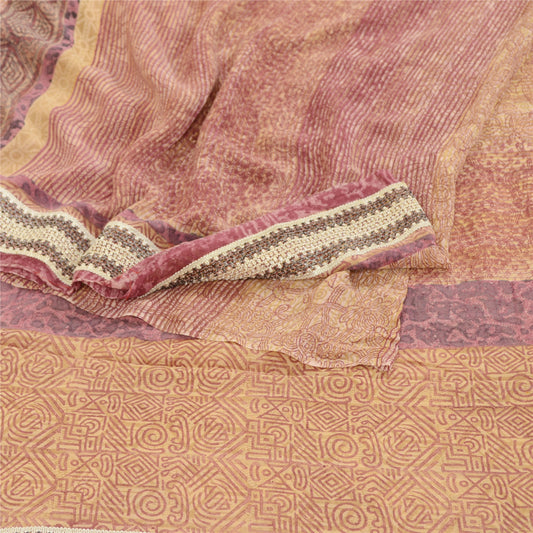 Sanskriti Vintage Sarees Purple Pure Georgette Silk Printed Sari Craft Sustainable Fabric