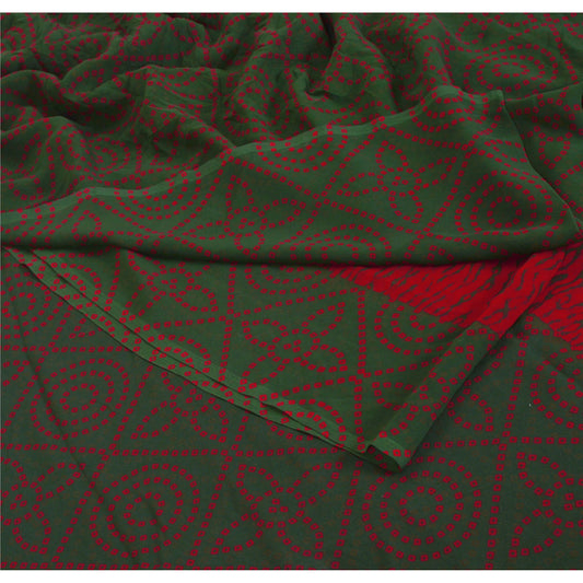 Sanskriti Vintage Bandhani Printed Georgette Saree Green Dress Making Sari Craft Sustainable Fabric