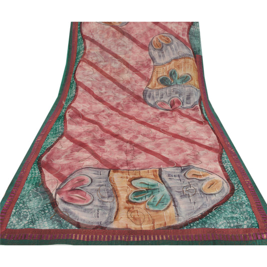 Санскрити Винтаж Печатный Жоржет Смесовый Сари Многоцветный Сари Ремесло Экологичная Ткань