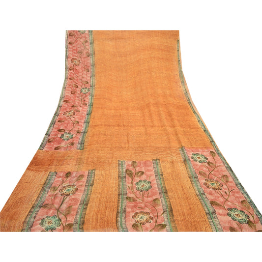 Sanskriti Vintage Sarees From India Brown Blend Geogette Print Sari Craft Sustainable Fabric