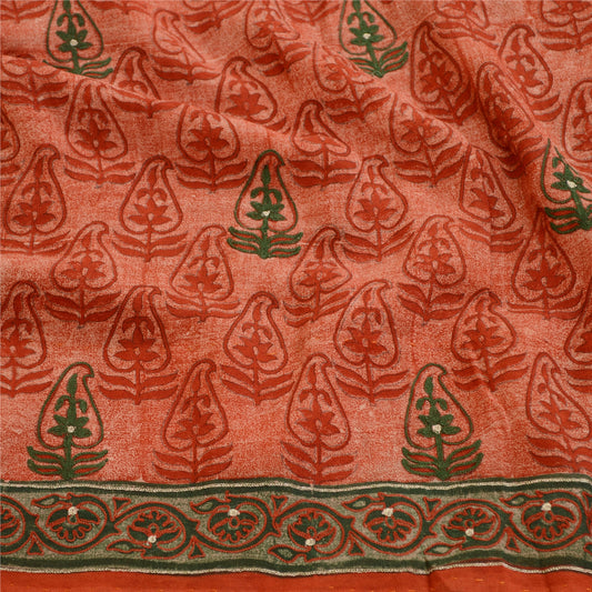 Санскритские винтажные сари, красные вышитые, чистый шелк, геогет, напечатанное сари, устойчивая ткань