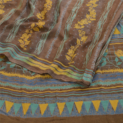 Sanskriti Vintage Sarees Brown Pure Geogette Silk Woven Printed Sari Soft Sustainable Fabric