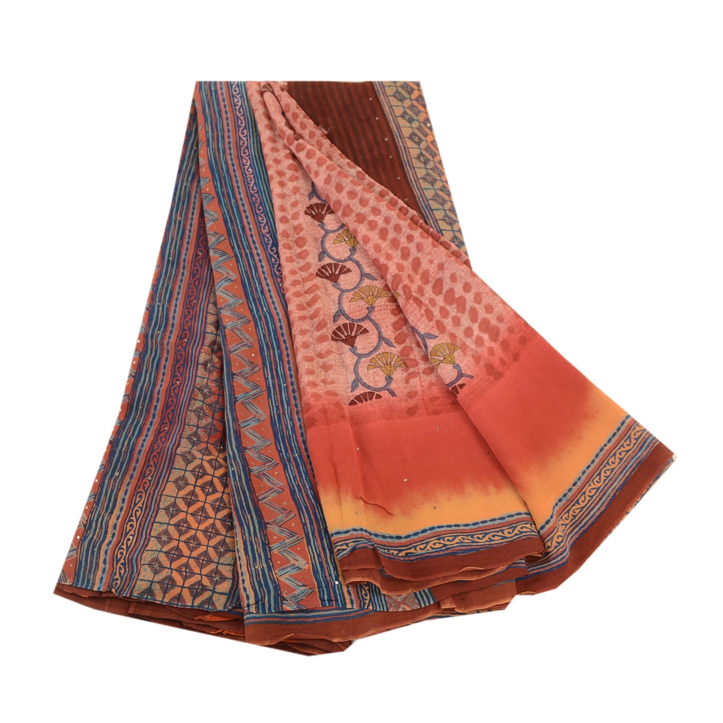 Sanskriti Vintage Sarees Pink 100% Pure Geogette Silk Printed Sari Craft Sustainable Fabric