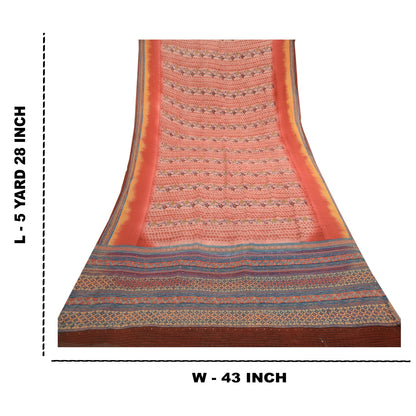 Sanskriti Vintage Sarees Pink 100% Pure Geogette Silk Printed Sari Craft Sustainable Fabric