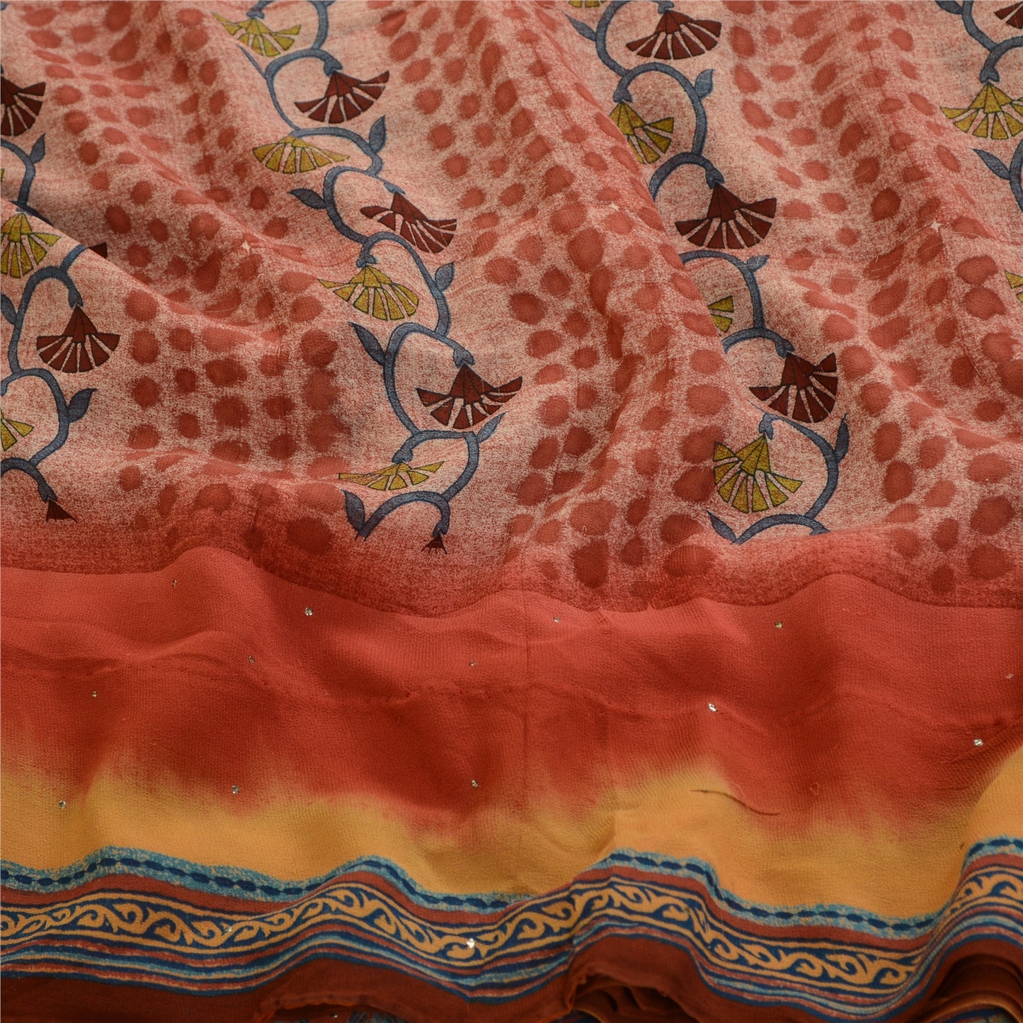 Sanskriti Vintage Sarees Pink 100% Pure Geogette Silk Printed Sari Craft Sustainable Fabric