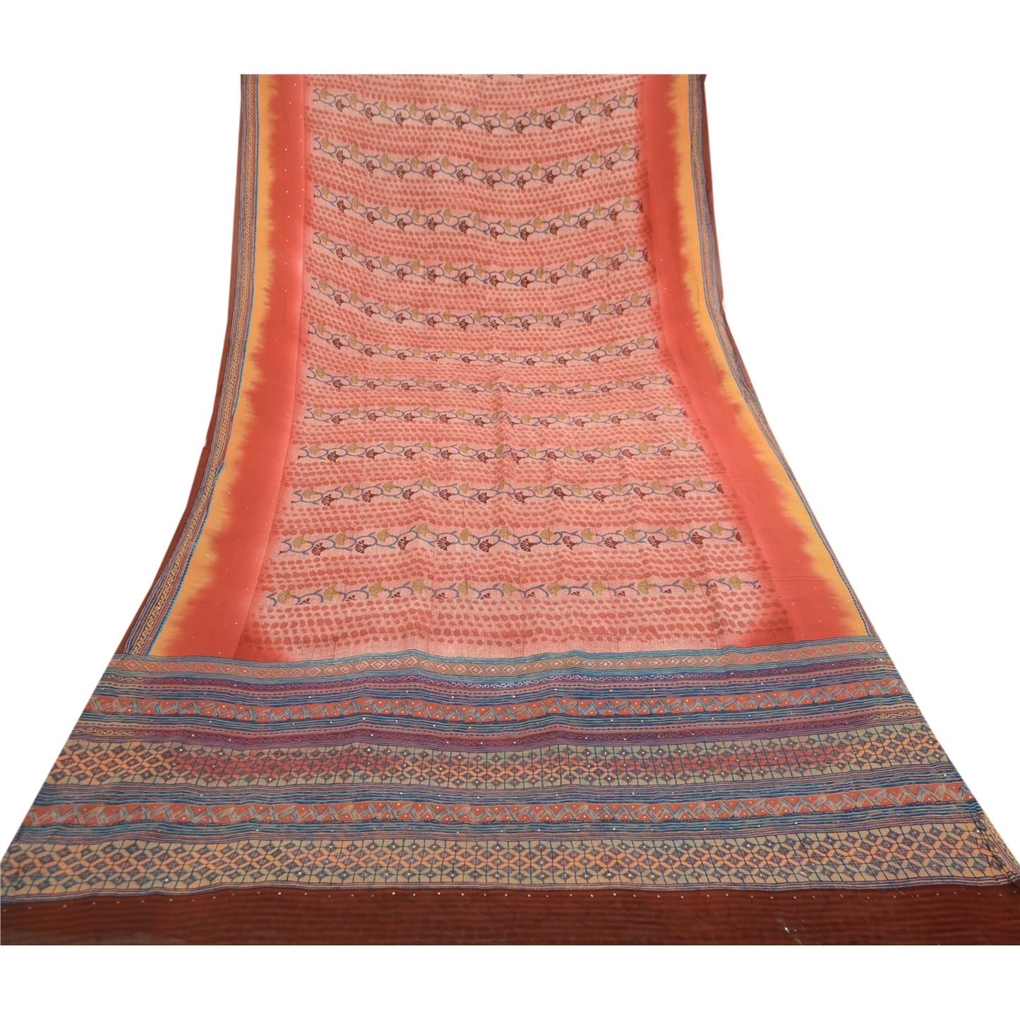 Sanskriti Vintage Sarees Pink 100% Pure Geogette Silk Printed Sari Craft Sustainable Fabric