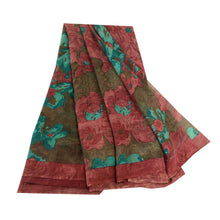 Load image into Gallery viewer, Sanskriti Vintage Sarees Brown From India Pure Geogette Silk Printed Sari Fabric
