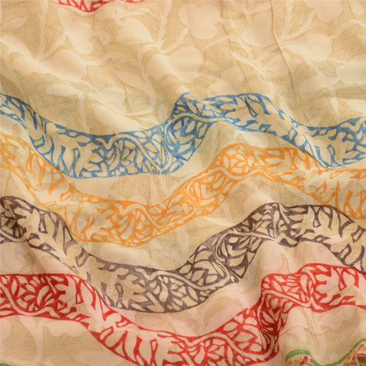 Sanskriti Vintage Sarees Multi Pure Georgette Silk Printed Sari 5yd Craft Sustainable Fabric