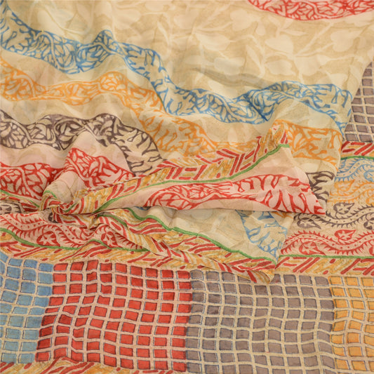 Sanskriti Vintage Sarees Multi Pure Georgette Silk Printed Sari 5yd Craft Sustainable Fabric