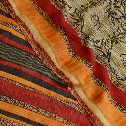Sanskriti Vintage Sarees Gray Pure Georgette Silk Print Zari Broder Sari Sustainable Fabric