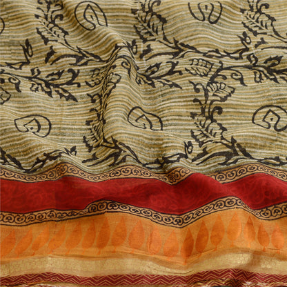 Sanskriti Vintage Sarees Gray Pure Georgette Silk Print Zari Broder Sari Sustainable Fabric