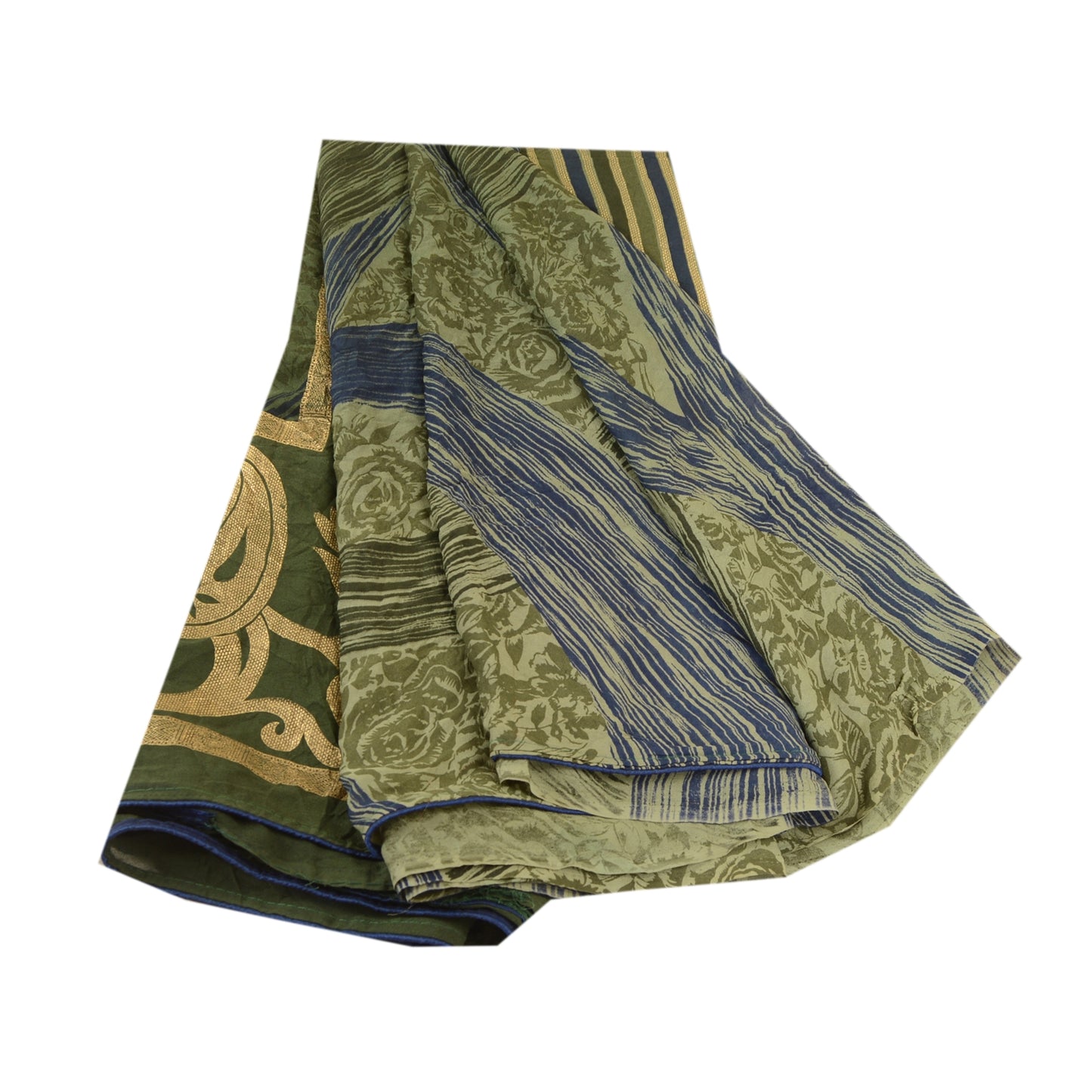 Sanskriti Vintage Sarees From India Green Georgette Printed Sari Craft Sustainable Fabric
