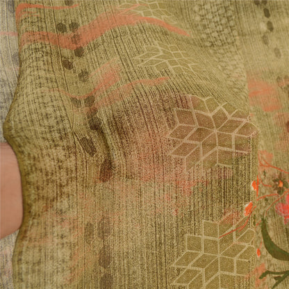 Sanskriti Vintage Sarees Indian Green Georgette Printed Sari Soft Craft Sustainable Fabric