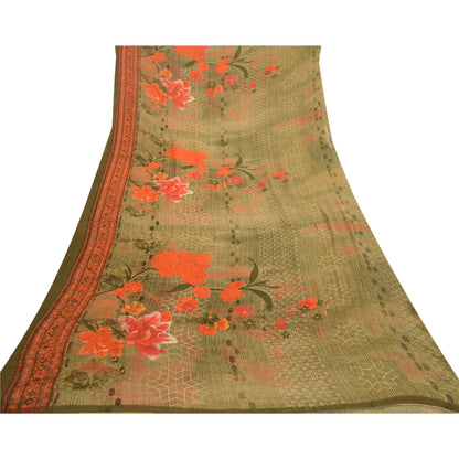 Sanskriti Vintage Sarees Indian Green Georgette Printed Sari Soft Craft Sustainable Fabric