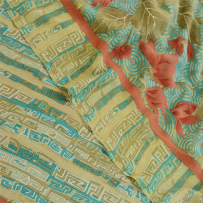 Sanskriti Vintage Sarees Blue Pure Georgette Silk Printed Sari 5yd Craft Sustainable Fabric