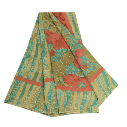 Sanskriti Vintage Sarees Blue Pure Georgette Silk Printed Sari 5yd Craft Sustainable Fabric