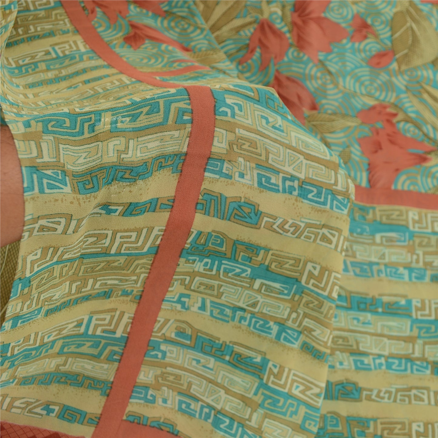 Sanskriti Vintage Sarees Blue Pure Georgette Silk Printed Sari 5yd Craft Sustainable Fabric