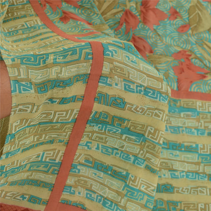 Sanskriti Vintage Sarees Blue Pure Georgette Silk Printed Sari 5yd Craft Sustainable Fabric