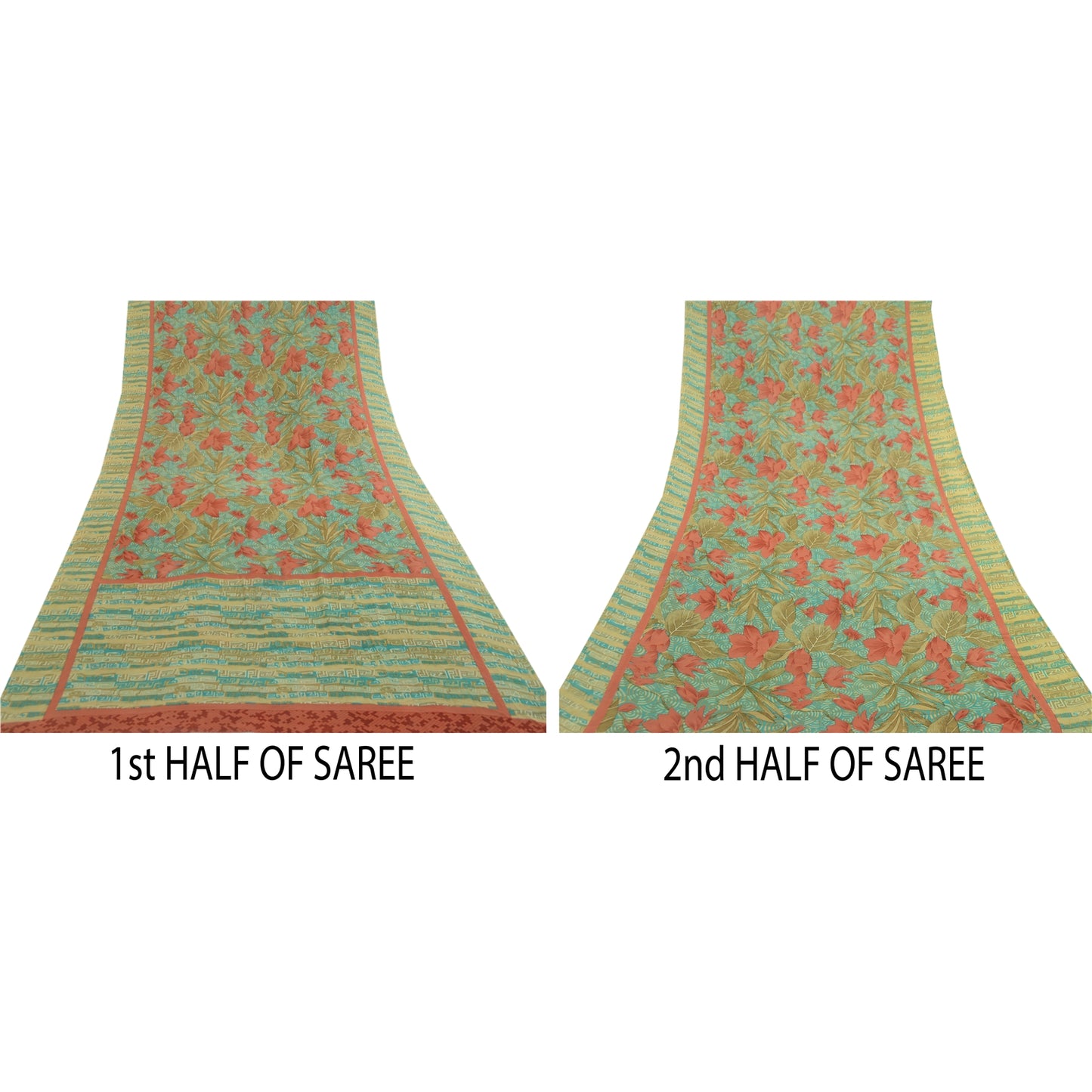 Sanskriti Vintage Sarees Blue Pure Georgette Silk Printed Sari 5yd Craft Sustainable Fabric