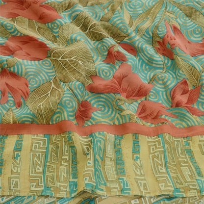 Sanskriti Vintage Sarees Blue Pure Georgette Silk Printed Sari 5yd Craft Sustainable Fabric