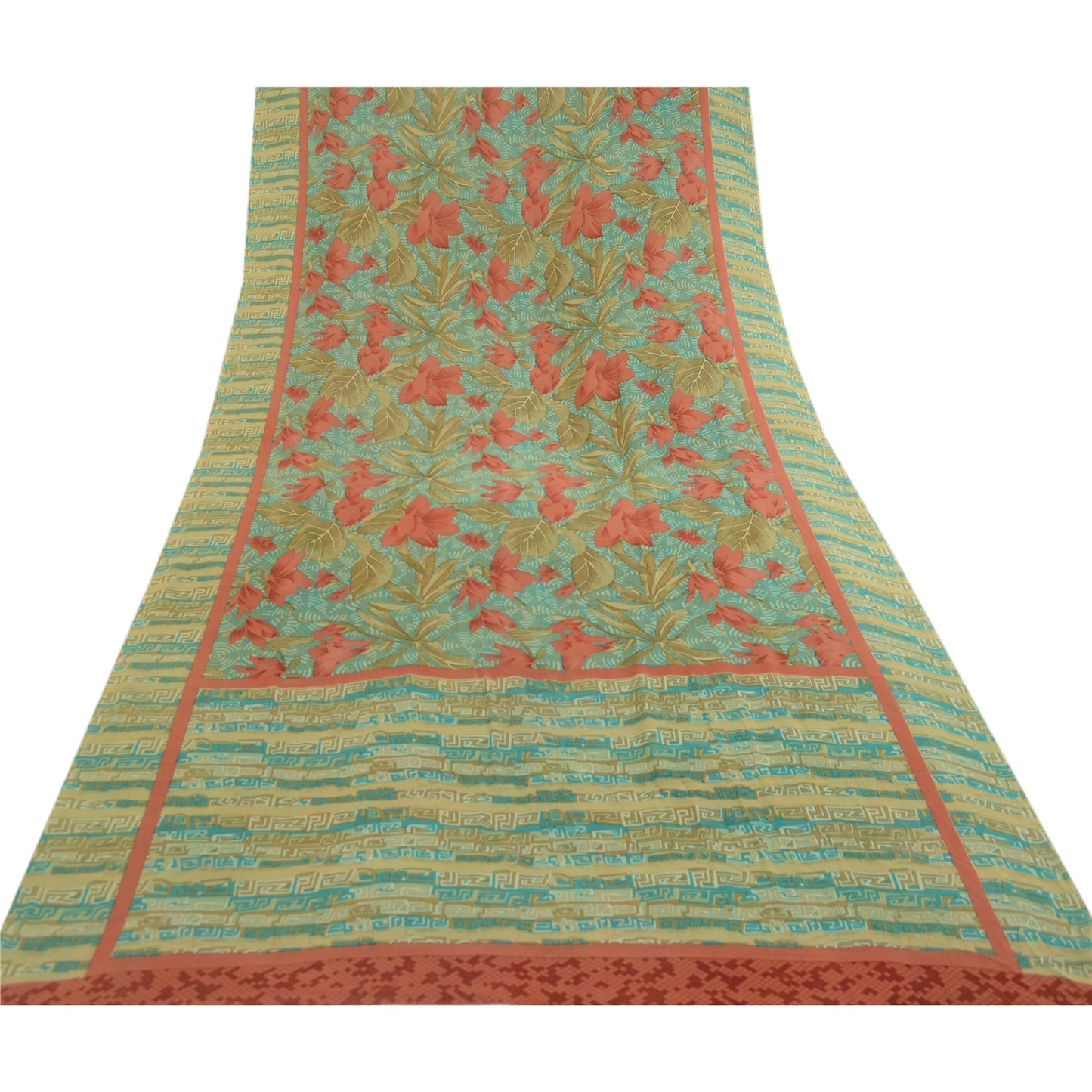 Sanskriti Vintage Sarees Blue Pure Georgette Silk Printed Sari 5yd Craft Sustainable Fabric