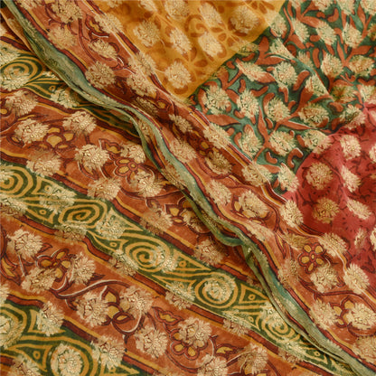 Sanskriti Vintage Sarees Multi Woven Print Pure Georgette Silk Sari Craft Sustainable Fabric