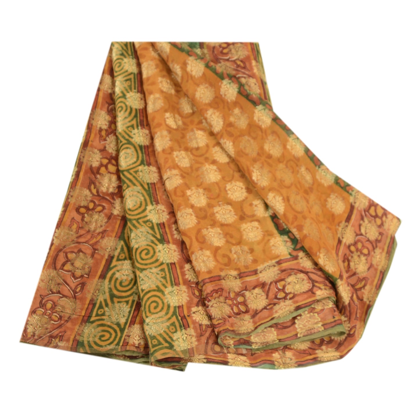 Sanskriti Vintage Sarees Multi Woven Print Pure Georgette Silk Sari Craft Sustainable Fabric