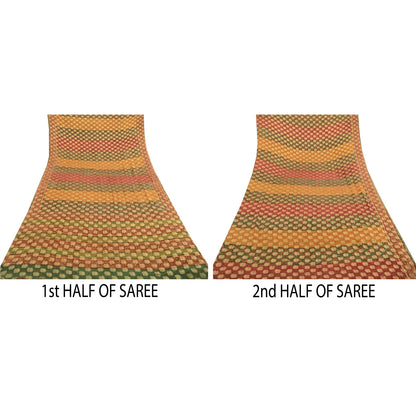 Sanskriti Vintage Sarees Multi Woven Print Pure Georgette Silk Sari Craft Sustainable Fabric