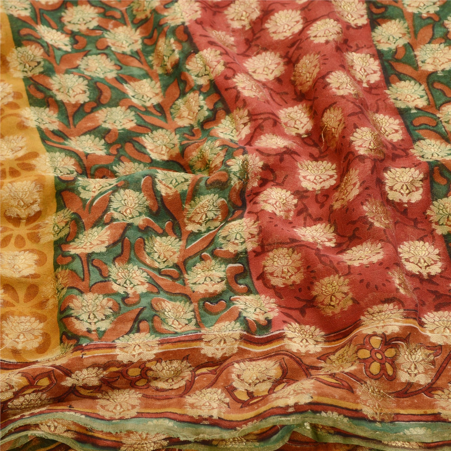 Sanskriti Vintage Sarees Multi Woven Print Pure Georgette Silk Sari Craft Sustainable Fabric