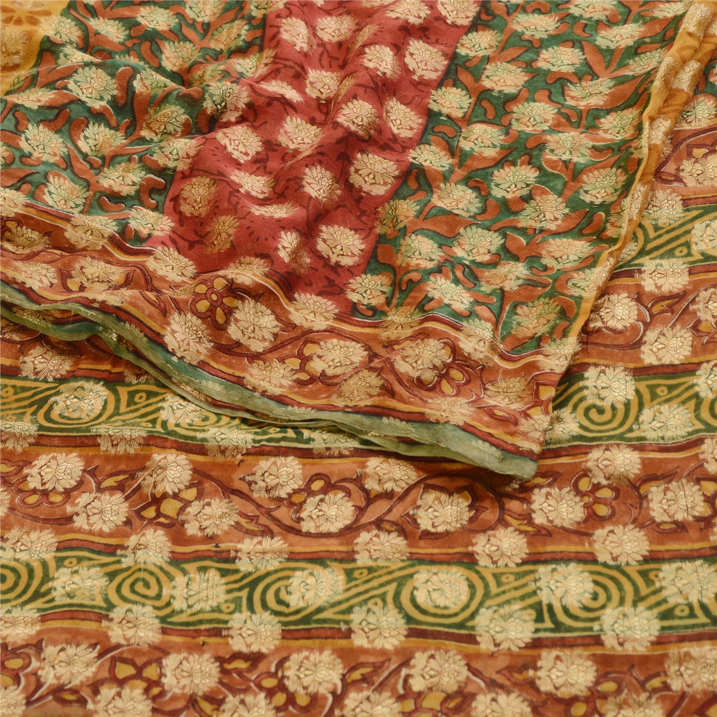 Sanskriti Vintage Sarees Multi Woven Print Pure Georgette Silk Sari Craft Sustainable Fabric