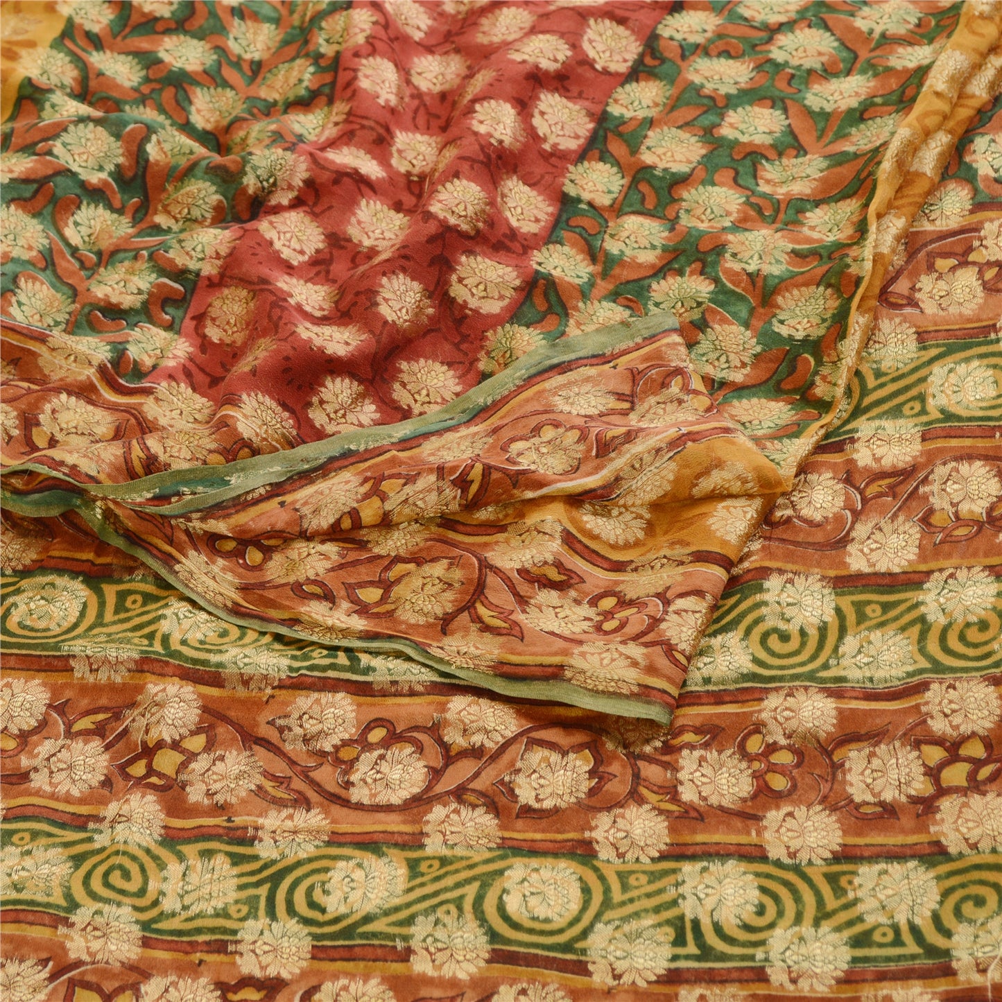Sanskriti Vintage Sarees Multi Woven Print Pure Georgette Silk Sari Craft Sustainable Fabric