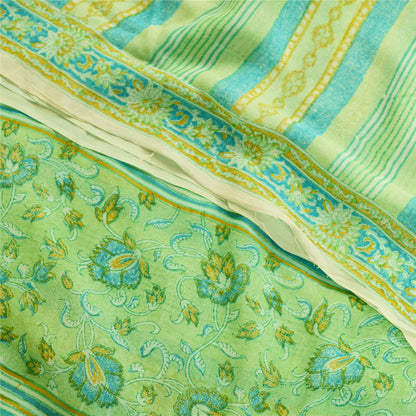 Sanskriti Vintage Sarees Green Pure Georgette Silk Printed Sari 5yd Craft Sustainable Fabric