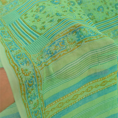 Sanskriti Vintage Sarees Green Pure Georgette Silk Printed Sari 5yd Craft Sustainable Fabric
