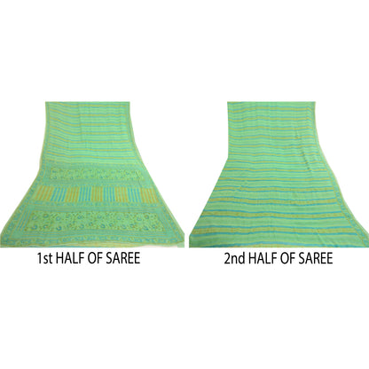 Sanskriti Vintage Sarees Green Pure Georgette Silk Printed Sari 5yd Craft Sustainable Fabric