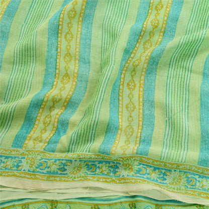 Sanskriti Vintage Sarees Green Pure Georgette Silk Printed Sari 5yd Craft Sustainable Fabric
