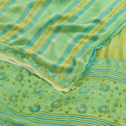 Sanskriti Vintage Sarees Green Pure Georgette Silk Printed Sari 5yd Craft Sustainable Fabric