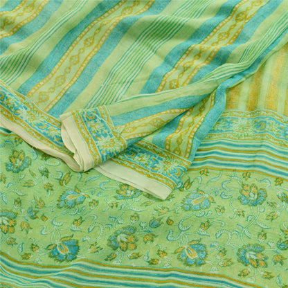 Sanskriti Vintage Sarees Green Pure Georgette Silk Printed Sari 5yd Craft Sustainable Fabric