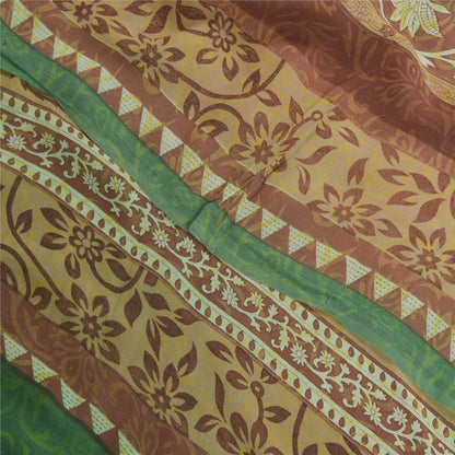 Сари Sanskriti Vintage, зеленое сари из чистого шелка-жоржета с принтом, 5 ярдов, ткань для рукоделия из экологически чистой ткани