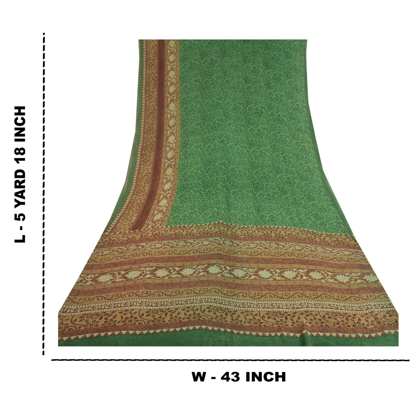Сари Sanskriti Vintage, зеленое сари из чистого шелка-жоржета с принтом, 5 ярдов, ткань для рукоделия из экологически чистой ткани