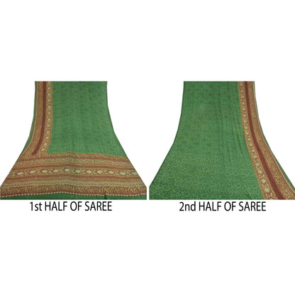 Сари Sanskriti Vintage, зеленое сари из чистого шелка-жоржета с принтом, 5 ярдов, ткань для рукоделия из экологически чистой ткани