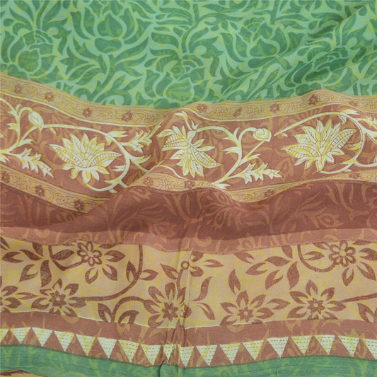 Sanskriti Vintage Sarees Green Pure Georgette Silk Printed Sari 5yd Craft Sustainable Fabric