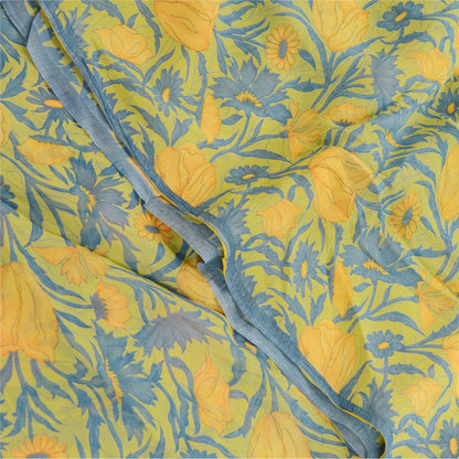 Sanskriti Vintage Sarees Indian Green Blend Georgette Printed Sari Craft Sustainable Fabric