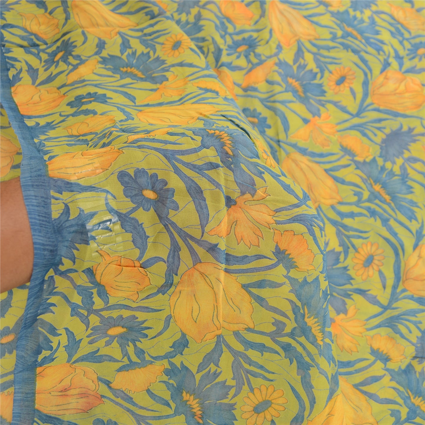 Sanskriti Vintage Sarees Indian Green Blend Georgette Printed Sari Craft Sustainable Fabric