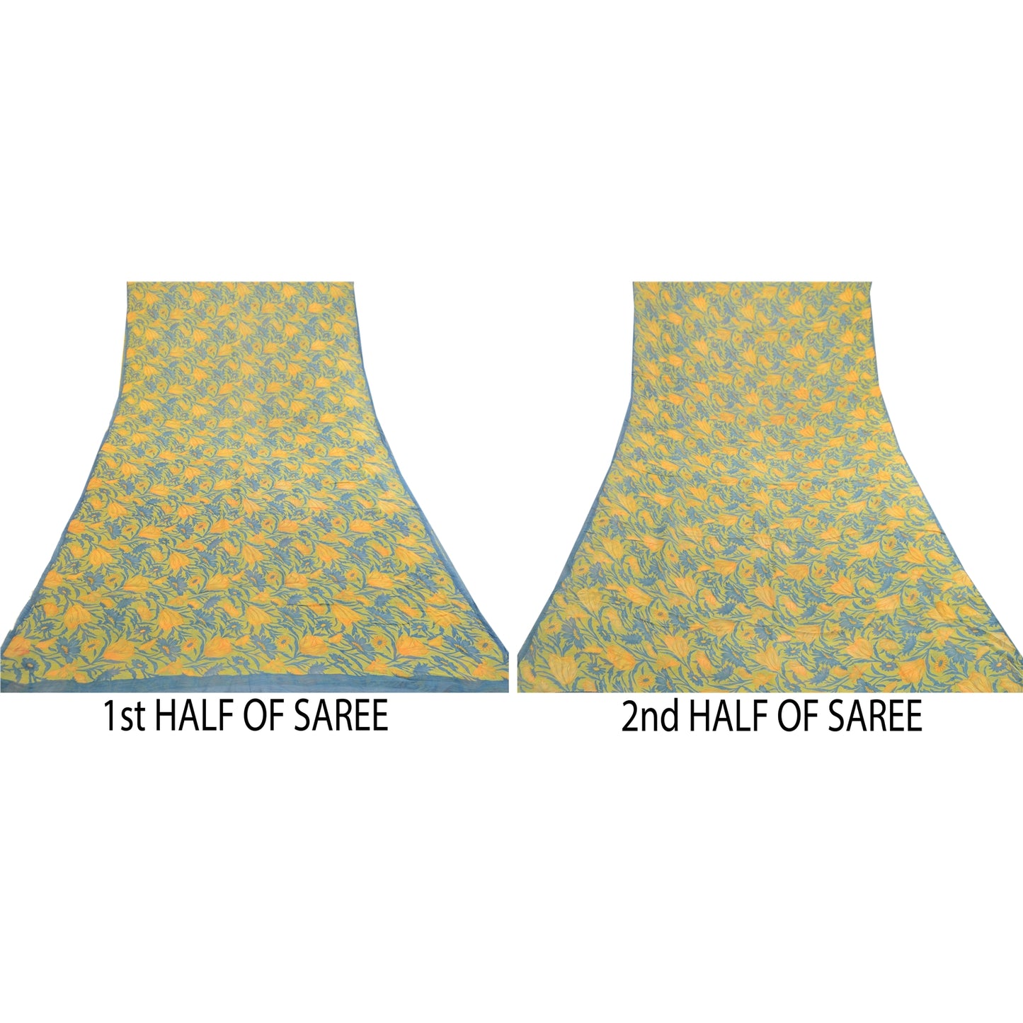 Sanskriti Vintage Sarees Indian Green Blend Georgette Printed Sari Craft Sustainable Fabric