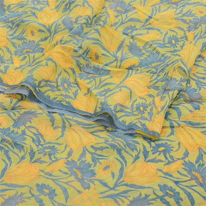 Sanskriti Vintage Sarees Indian Green Blend Georgette Printed Sari Craft Sustainable Fabric