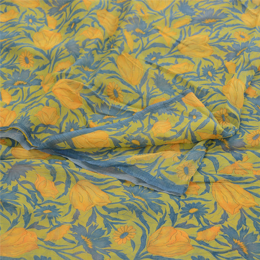 Sanskriti Vintage Sarees Indian Green Blend Georgette Printed Sari Craft Sustainable Fabric