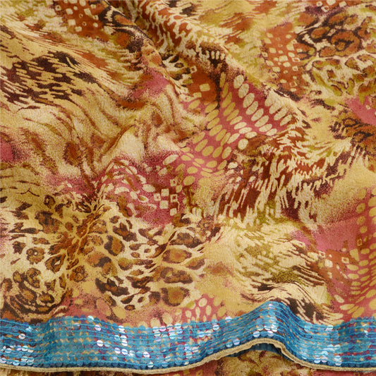 Sanskriti Vintage Sarier Multi Ren Georgette Silke Trykt Sari 5yd Håndværk Bæredygtigt Stoff